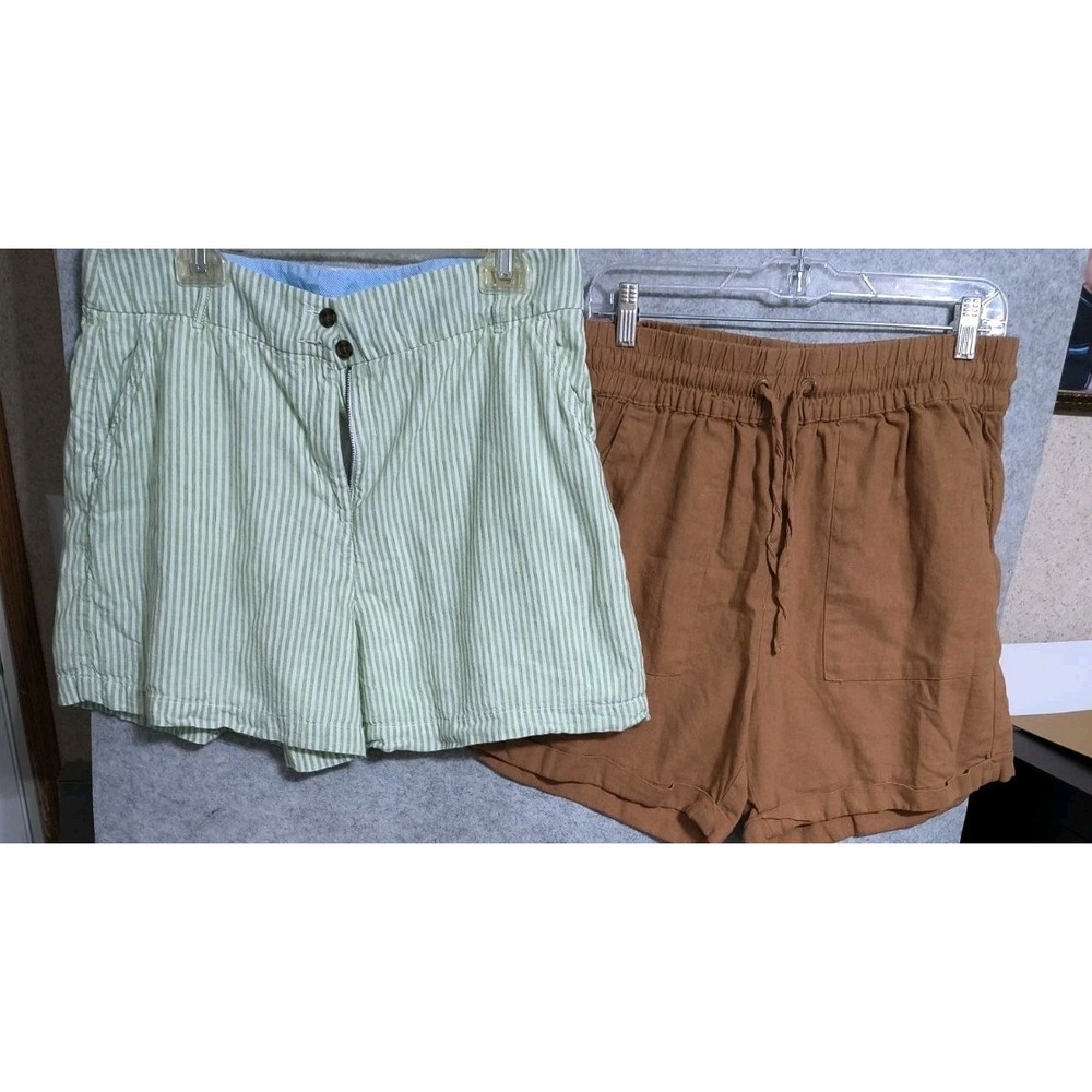 2 Linen Blend Womens Zip Shorts Crown Ivy 12-Zenana XL Elastic Waist Pockets EUC